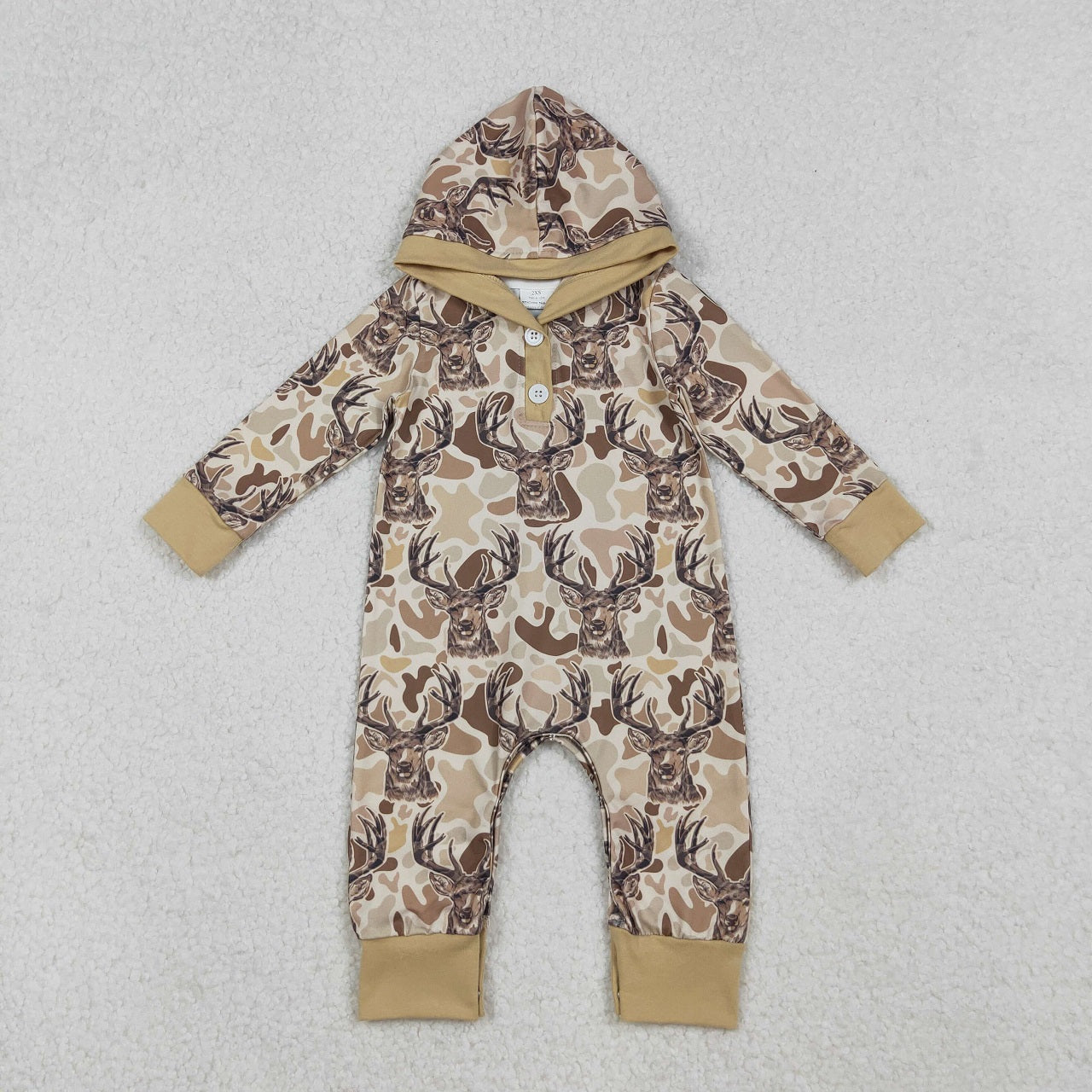 Sibling Boys Kids Long Sleeves Camo Deer Hoodie Hunting Buttons Romper Set RTS