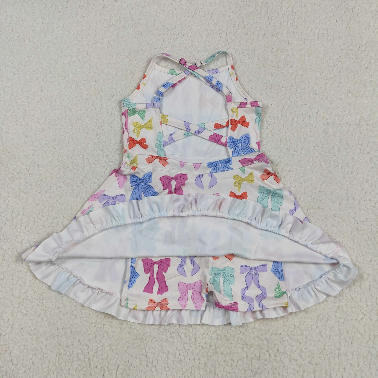 Colors ( 1-7 ) Sibling Baby Girl Straps Flower Bows Yoga Athletic Wear Dress Sibling Clothes RTS