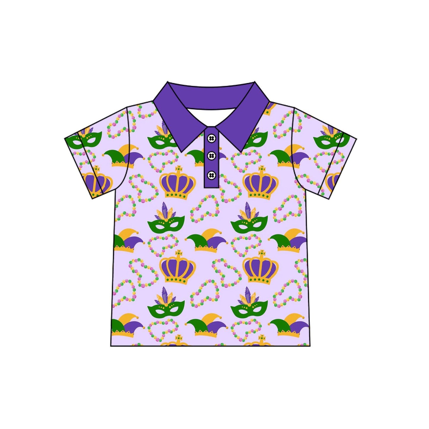 ( Moq 5 ) Preorder Baby Boys Kids Short Sleeves Masks Buttons Mardi Gras Shirt Tops Clothes