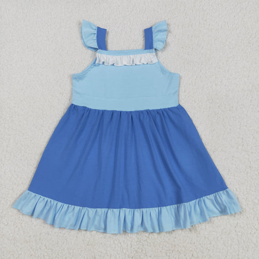 Baby Girl Short Sleeves Princess Blue Knee Length Dress RTS