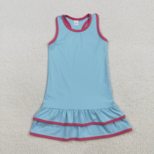 Baby Girl Sleeveless Yoga Active Ruffle Blue Knee Length Dress RTS