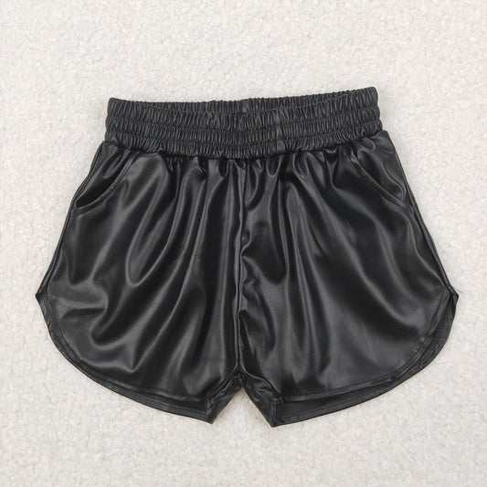 Baby Girl Black Pocket Leather Elastic Bottom Shorts RTS