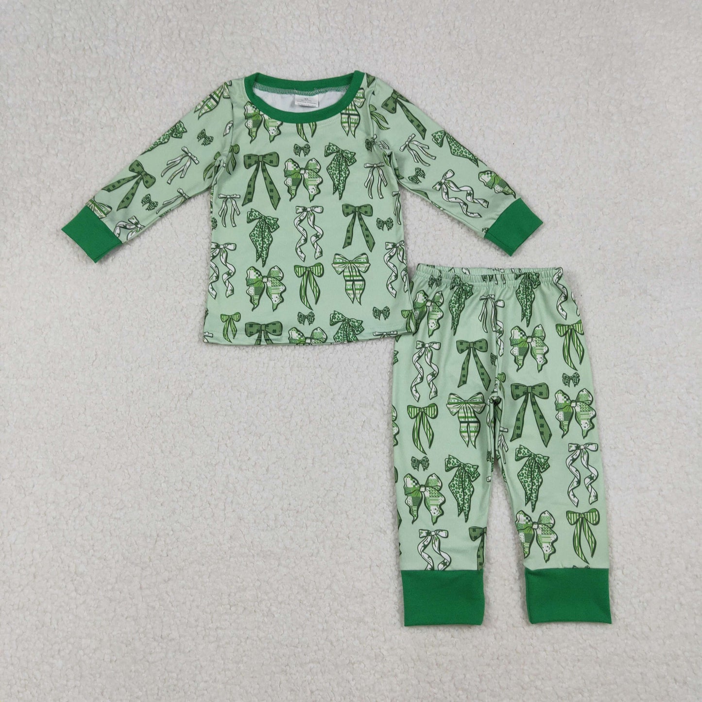 Girls Kids Long Sleeves Green Bows Shirt Pants St. Patrick's Day Pajamas Clothes Set