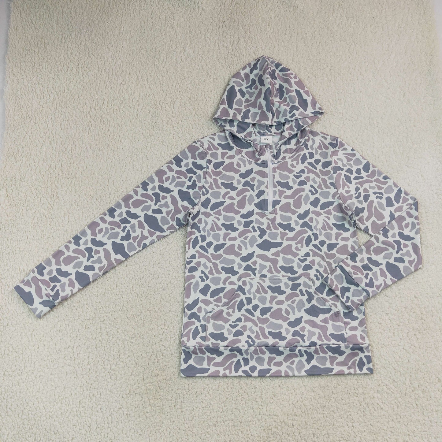 Adult Men Long Sleeves Hoodie Zipper Pullover Grey Camo Shirt RTS