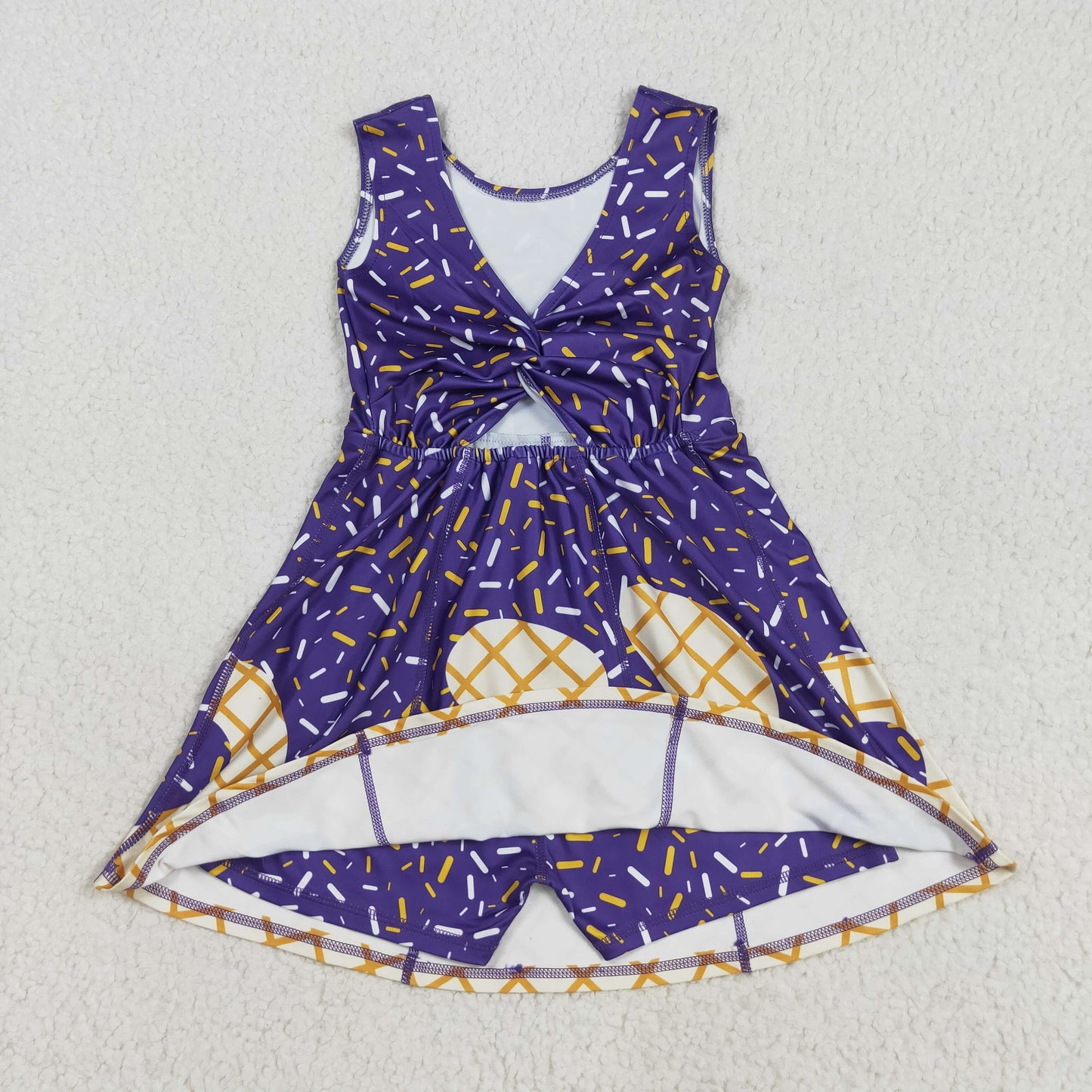 Baby Girl Sleeveless Drips Summer Purple Knee Length Yoga Active Dress RTS