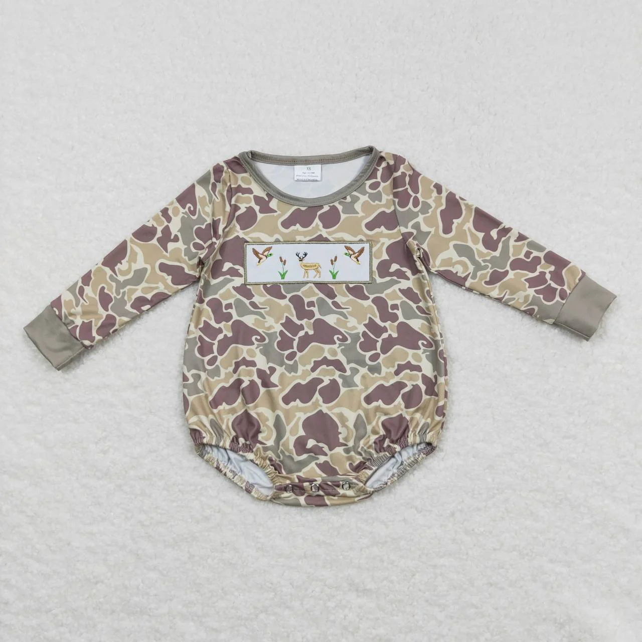 Sibling Baby Boy Long Sleeves Embroidery Ducks Deer Camo Hunting Romper Shirt Outfit RTS