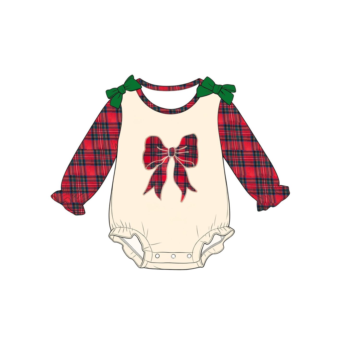 ( Moq 5 ) Preorder Baby Girls Infant Long Sleeves Plaid Bow Christmas Bubble Romper Clothes