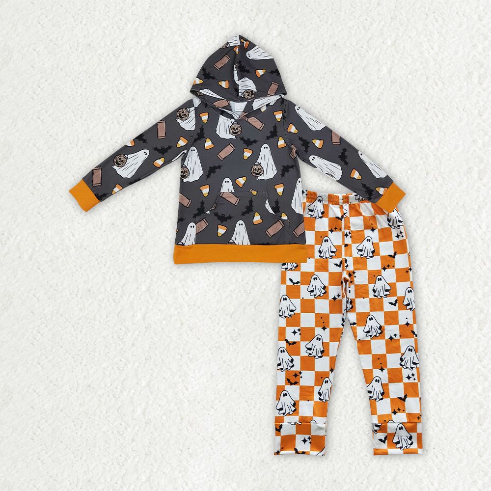 Baby Boys Kids Long Sleeves Ghosts Pumpkins Hoodie Shirt Pockets Pants Set Halloween Clothes RTS