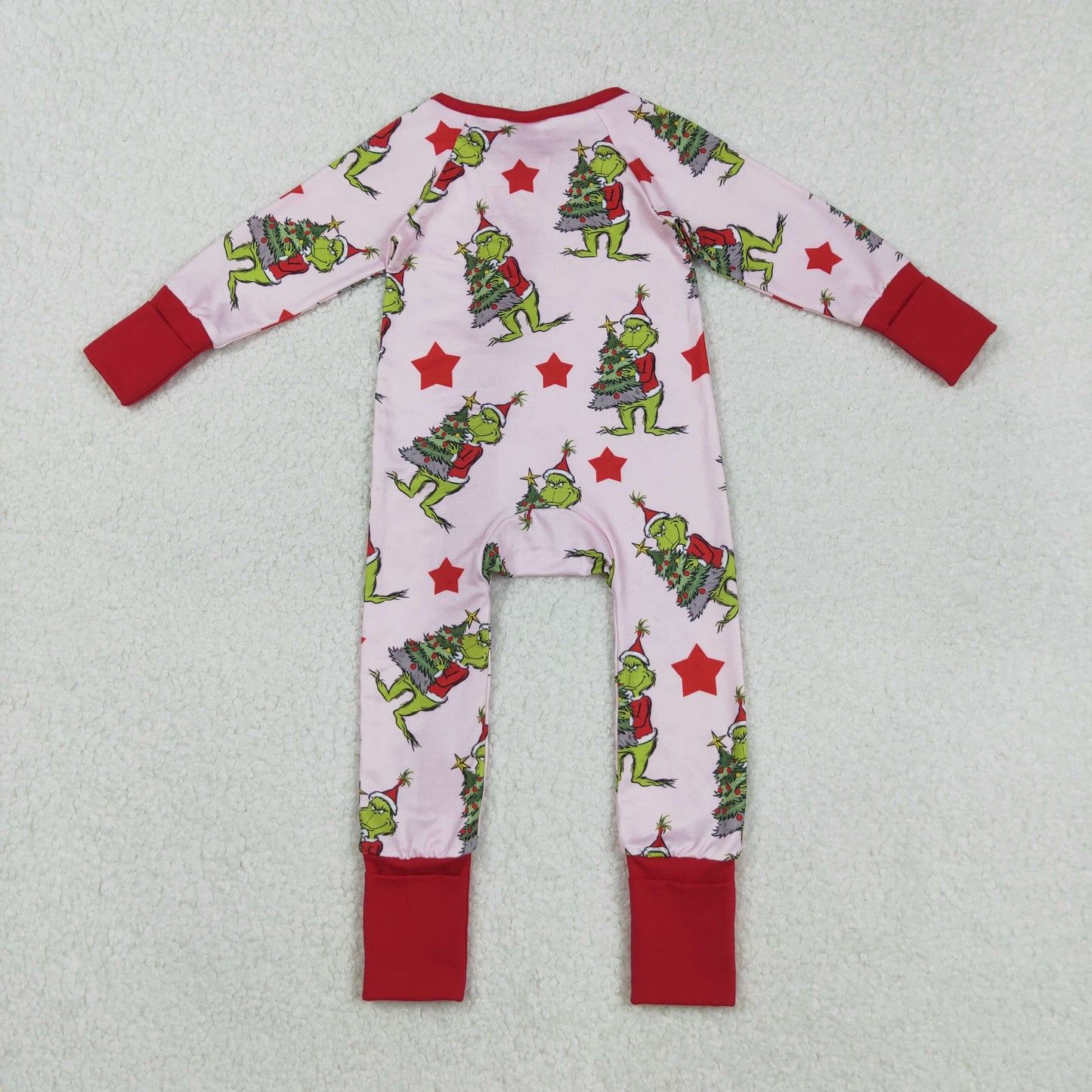 Baby Girl Long Sleeves Green Face Stars Christmas Ruffle Zipper Romper RTS