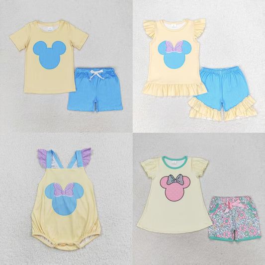 Baby Boy Girl Toddler Short Sleeves Shirt Shorts Set Sibling Cartoon Clothes RTS