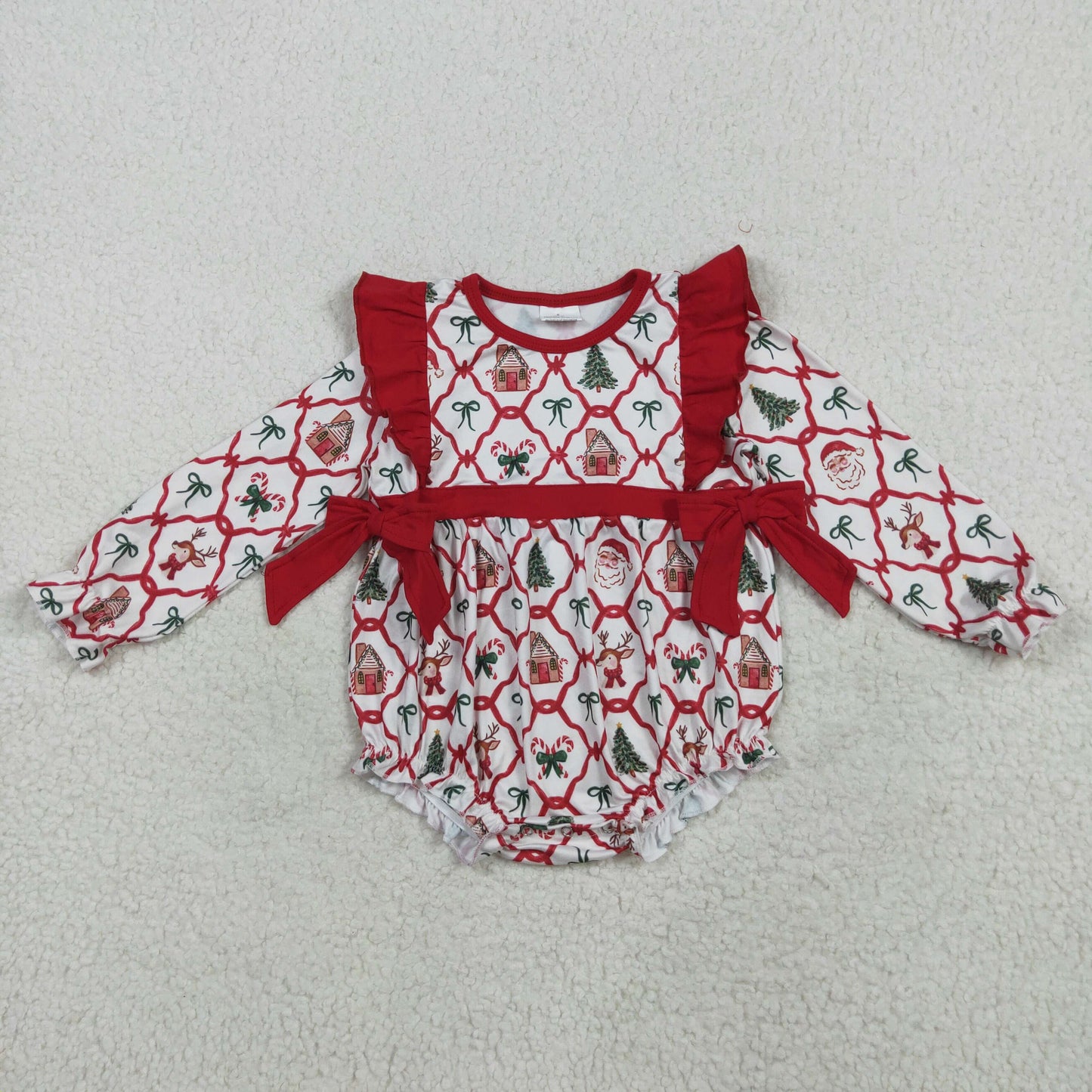 Baby Girl Toddler Long Sleeves Santa Bows Sibling Christmas Romper Pajamas Set RTS