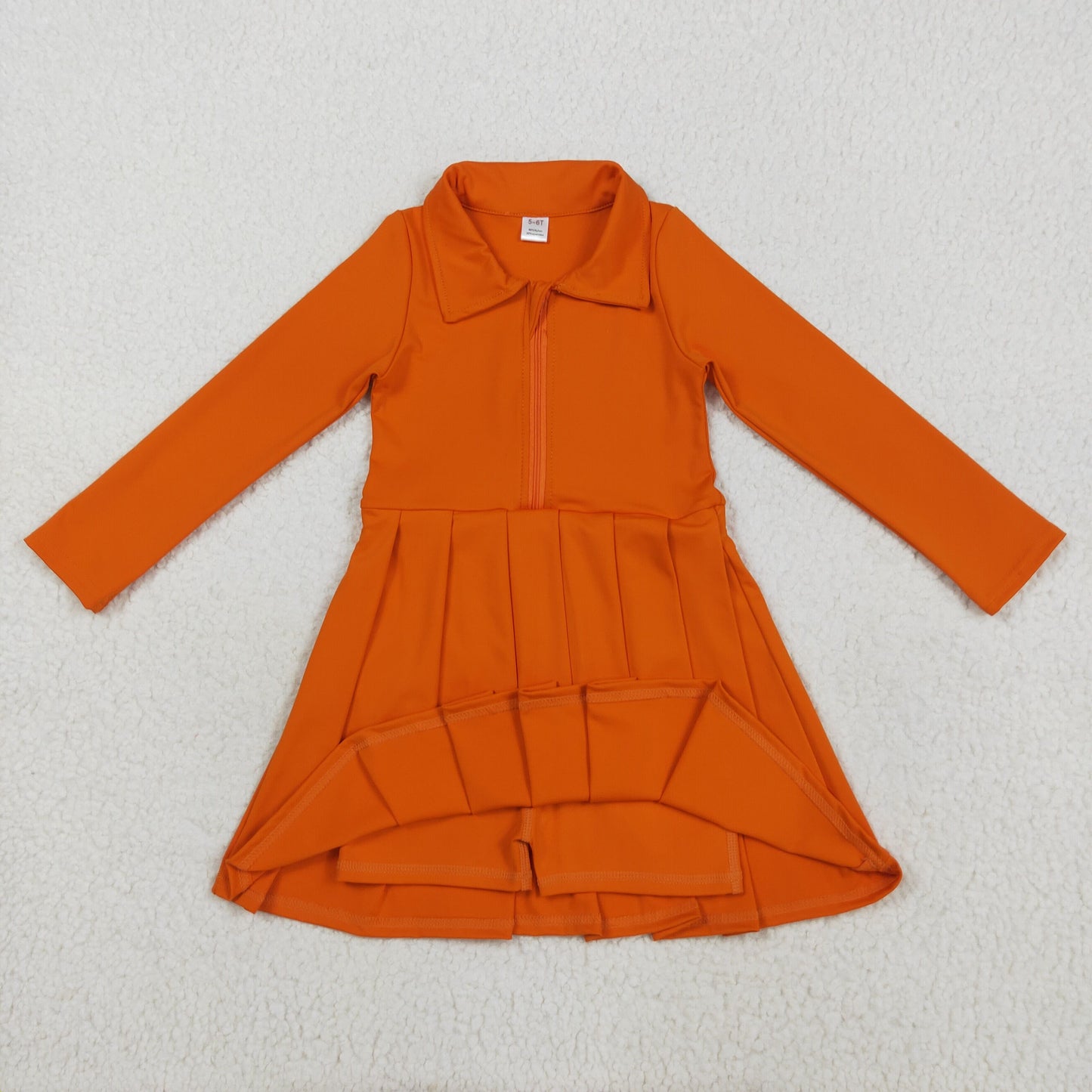 Preorder Baby Girl Long Sleeves Zipper Knee Length Yoga Active Orange Dress RTS