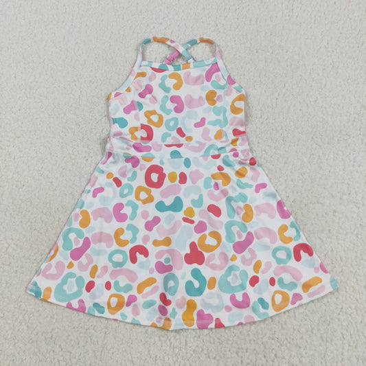 Baby Girl Sleeveless Colorful Leopard Knee Length Yoga Active Dress RTS