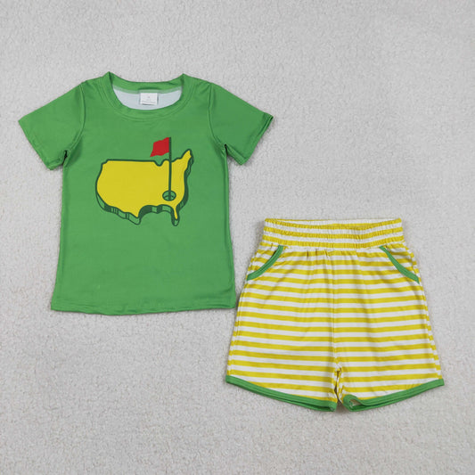Baby Boys Kids Green Short Sleeves Golf Shirt Stripes Pockets Shorts RTS