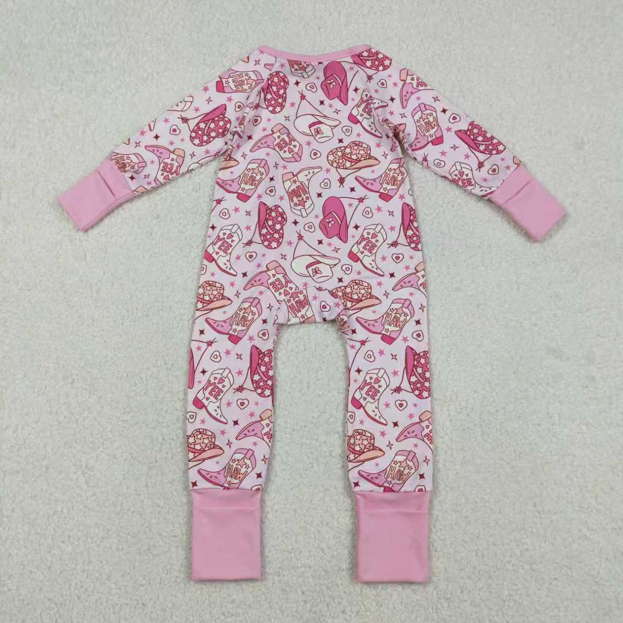 Sibling Baby Girls Long Sleeves Hats Boots Hearts Valentine Pink Zipper Footie Romper Pajamas Set RTS