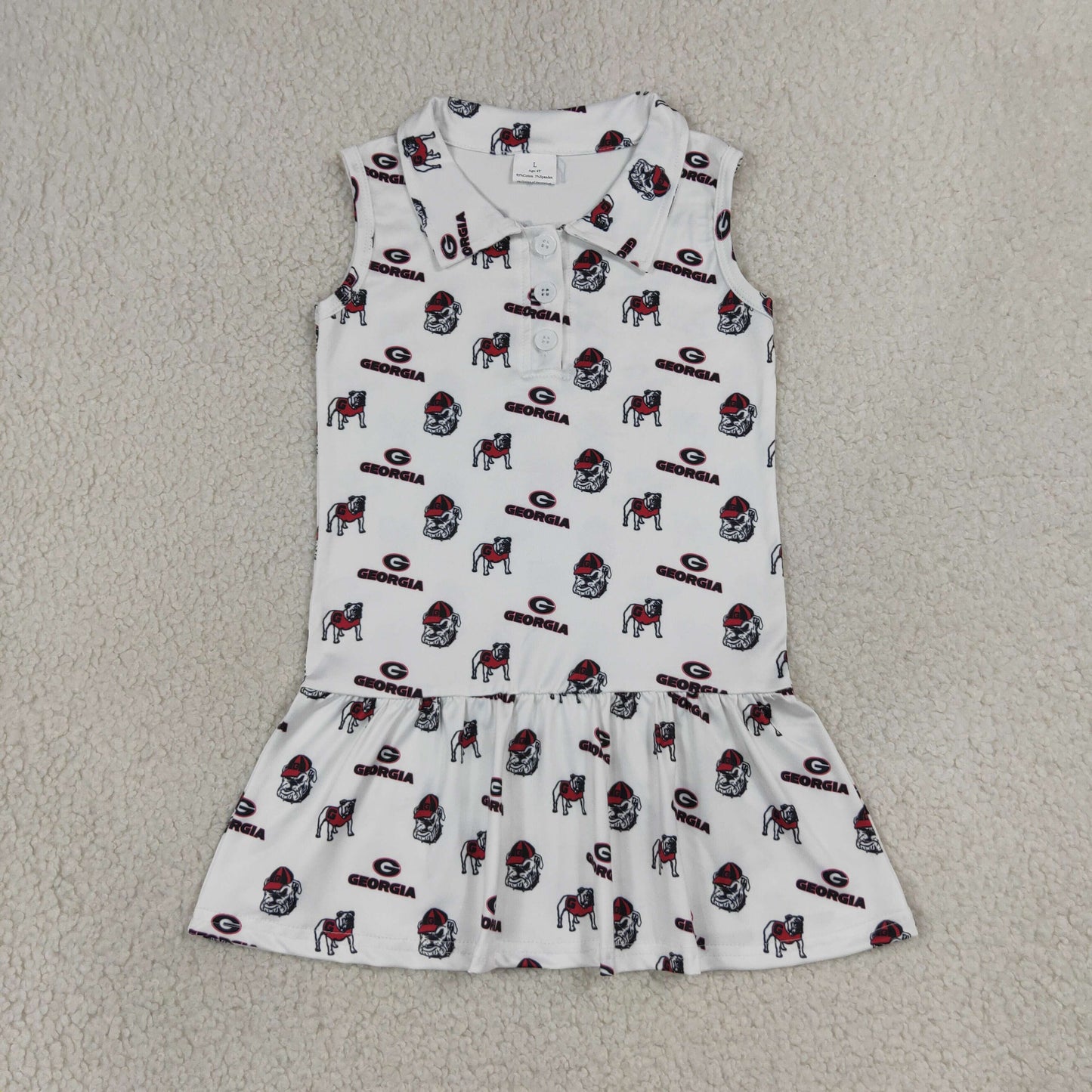 Baby Girls Sleeveless Dogs Buttons Knee Length Team Dress RTS