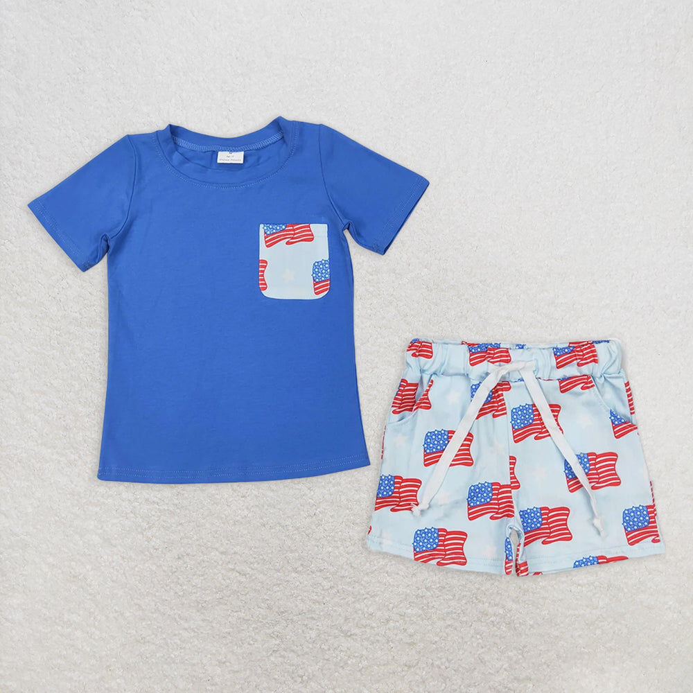 Baby Boy Girl Short Sleeves 4th Of July Bows Flags Sibling Dress Set Clothes RTS