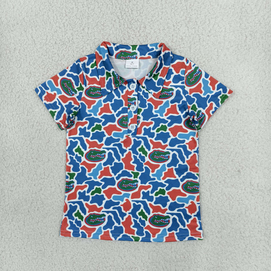 Baby Boys Kids Short Sleeves Blure Orange Camo Print Team Buttons Shirt Tops RTS
