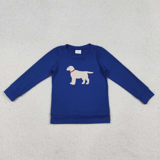 Baby Boy Long Sleeves Embroidery Dog Blue Shirt Tops RTS