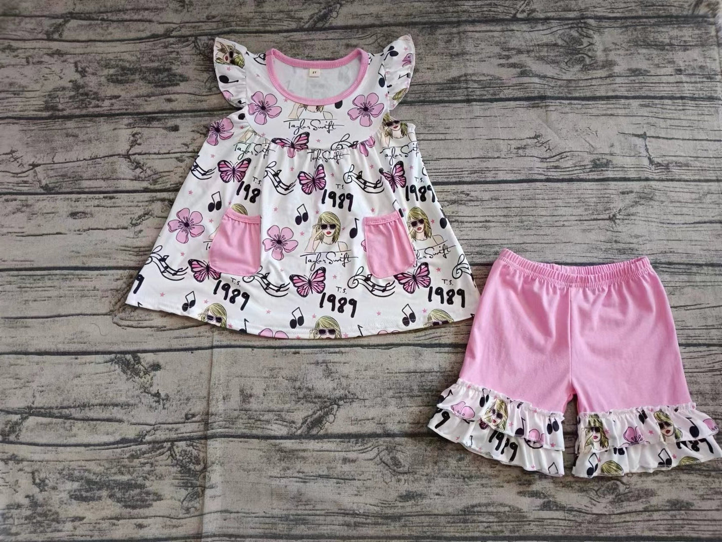 Baby Girl Short Sleeves Singer Flower Tunic Ruffle Shorts Set ( Moq 5 )