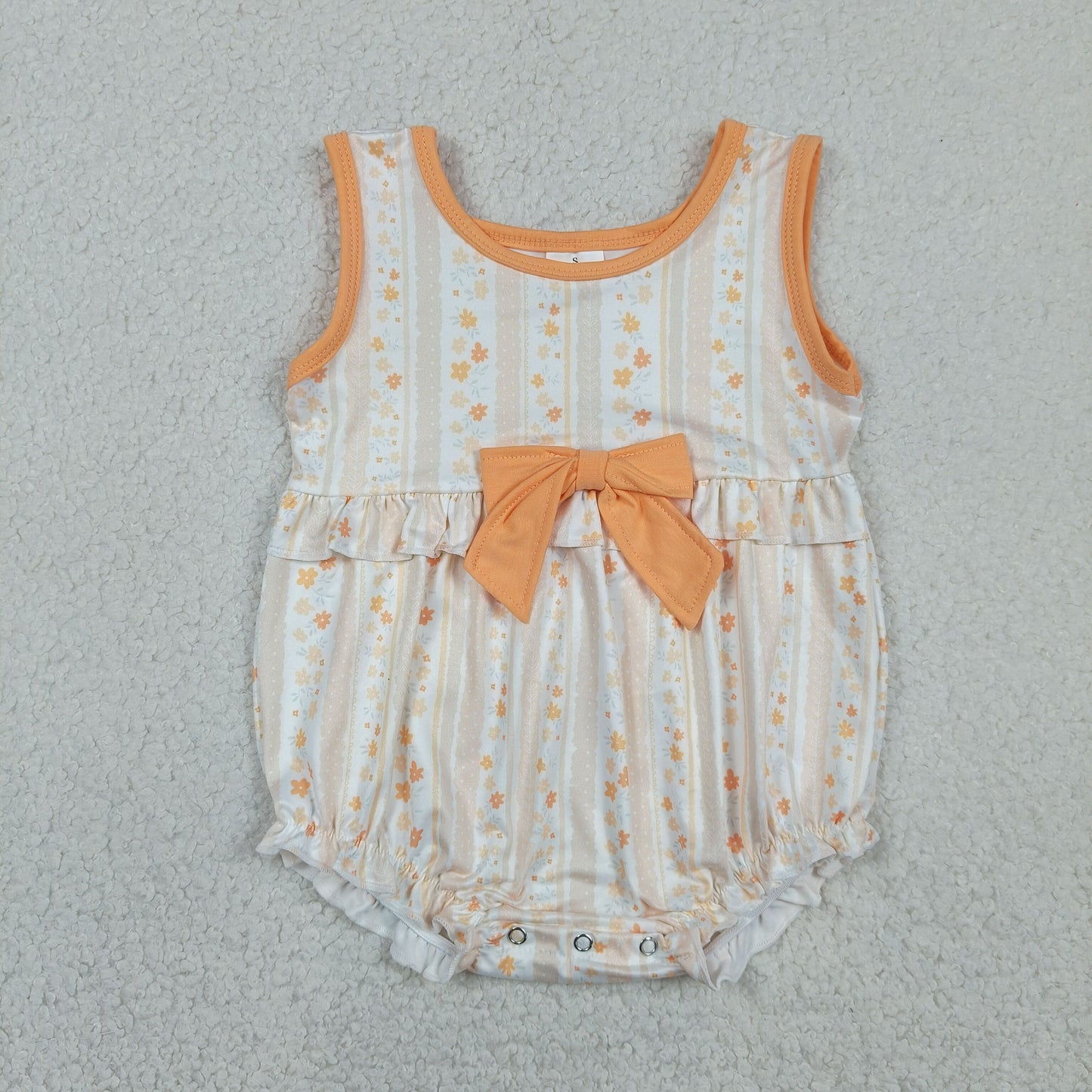 Baby Girls Infant Sleeveless Floral Yellow Bows Summer Bubble Romper RTS