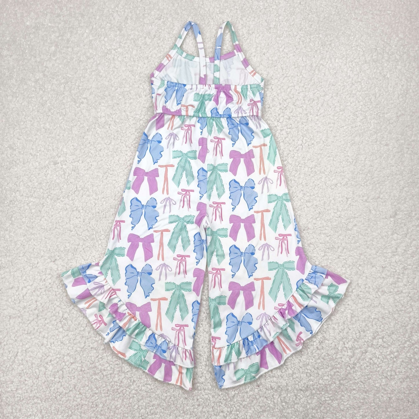Baby Girl Straps Colorful Bows Blue Ruffle Pants Jumpsuit RTS