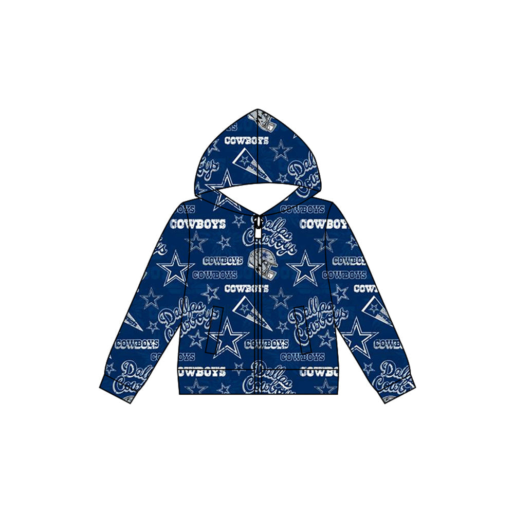 Baby Boy Long Sleeves Cowboys Team Blue Hooded Zipper Pocket Coat Shirt Tops Moq 5