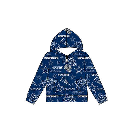 Baby Boy Long Sleeves Cowboys Team Blue Hooded Zipper Pocket Coat Shirt Tops Moq 5