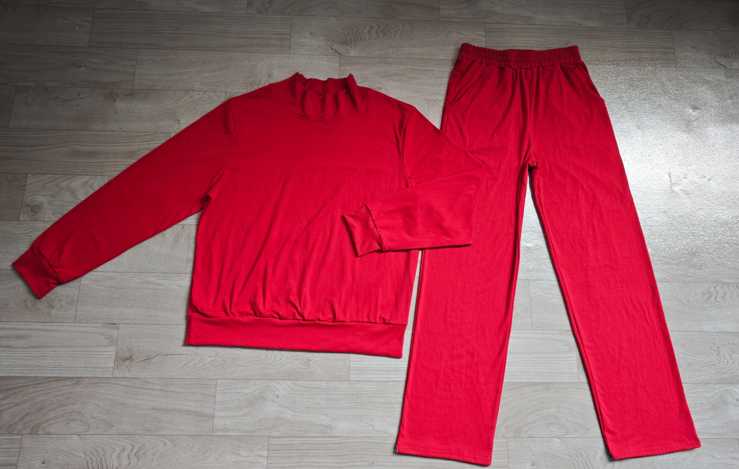 ( No moq ) Preorder Adult Women Long Sleeves Red Shirt Pockets Pants Cotton Set Clothes