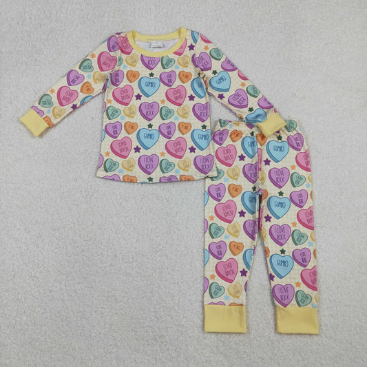 Girls Kids Long Sleeves Hearts Stars Shirt Pants Pajamas Valentine Outfit RTS