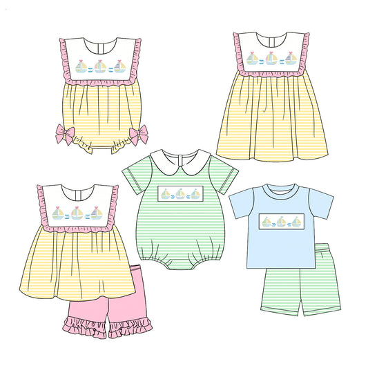 ( Moq 5 Each Style ) Baby Boys Girls Kids Bows Sibling Stripes Rompers Dress Sets