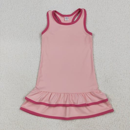 Baby Girl Sleeveless Yoga Active Pink Ruffle Knee Length Dress RTS