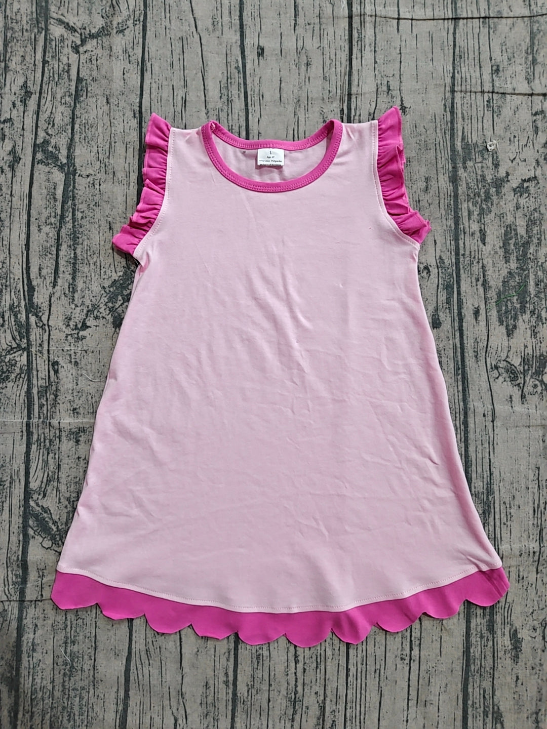 ( No moq ) Preorder Baby Girls Kids Sleeveless Scallop Knee Length Dress Pink Clothes