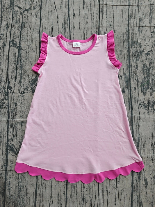 ( No moq ) Preorder Baby Girls Kids Sleeveless Scallop Knee Length Dress Pink Clothes