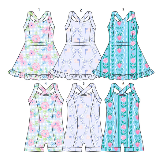 Baby Girl Sleeveless Flower Strawberry Sibling Swimwear Jumpsuit Dress ( Moq 5 Each Style ) 3.18