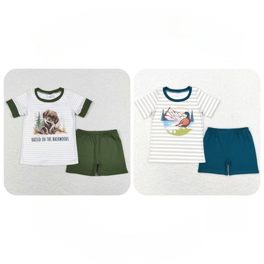 Baby Boy Short Sleeves Ducks Dogs Sibling Hunting Clothes RTS