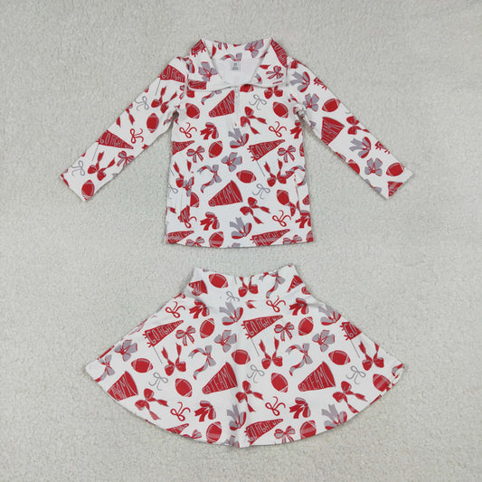 Baby Girls Kids Bows Red Football Zipper Shirt Yoga Active Skorts Team Clothes Set RTS