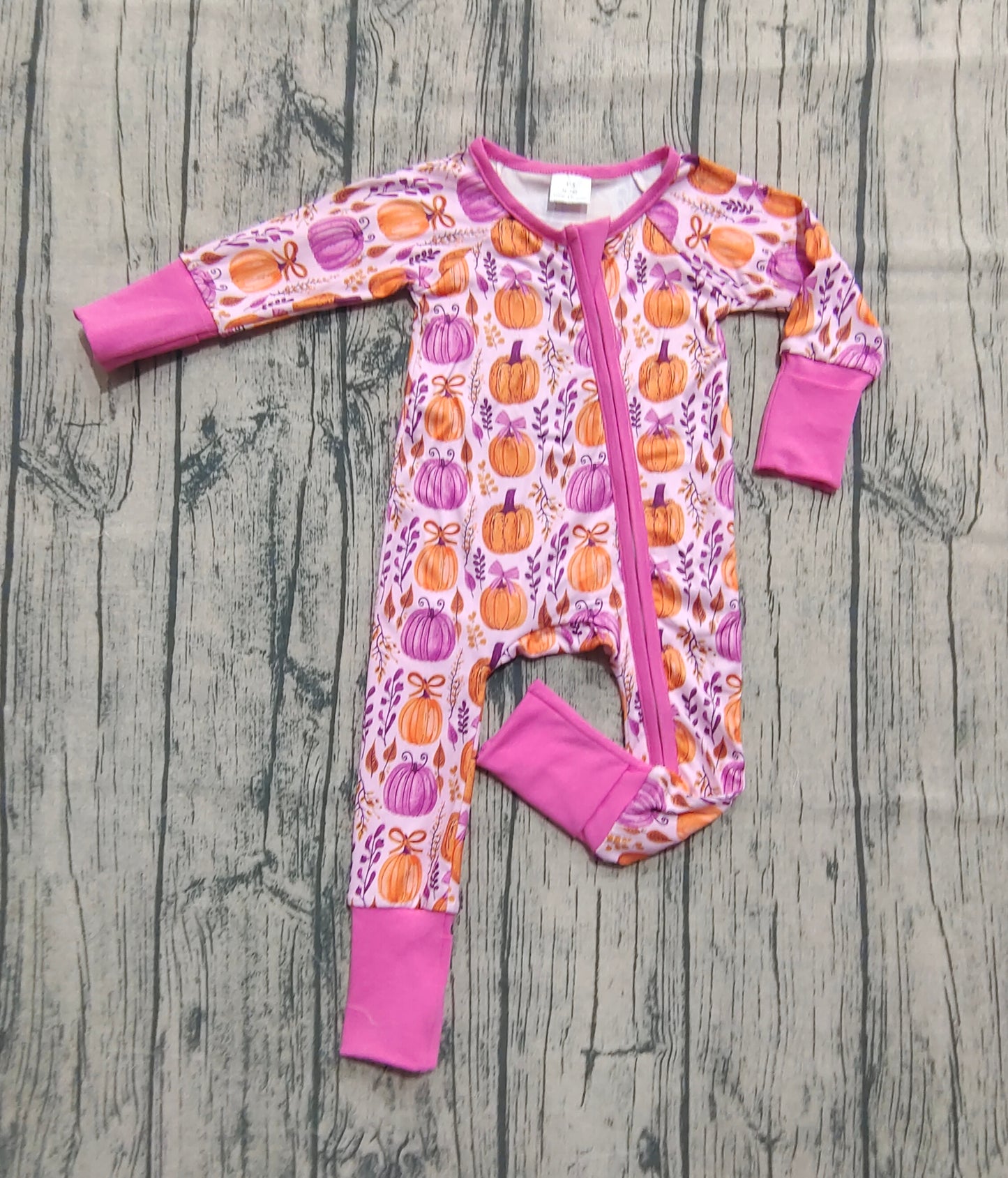 Baby Girl Long Sleeves Bows Pumpkins Zipper Fall Romper RTS