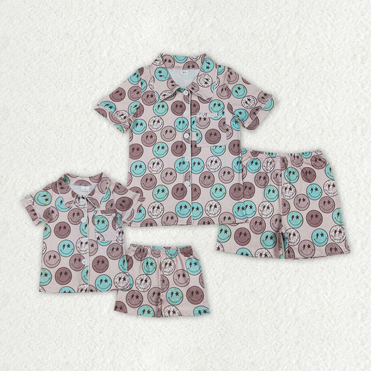 Baby Girl Adult Women Smile Buttons Sibling Mommy and me Family Pajamas Set RTS