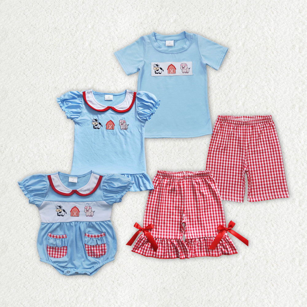 Baby Boy Girl Embroidery Farm Animals Sibling Romper Set Clothing RTS