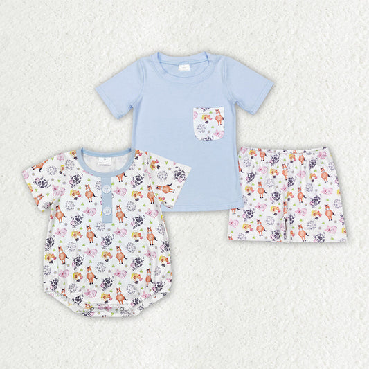 Baby Boy Short Sleeves Farm Animals Sibling Romper Outfit RTS
