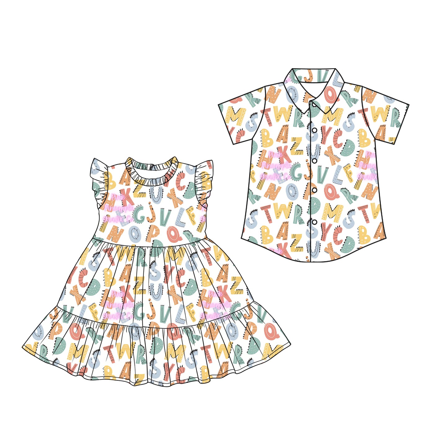 ( Moq 5 Each Style ) Baby Boys Girls Kids Short Sleeves Shirt Dress Sibling Back to School Clothes