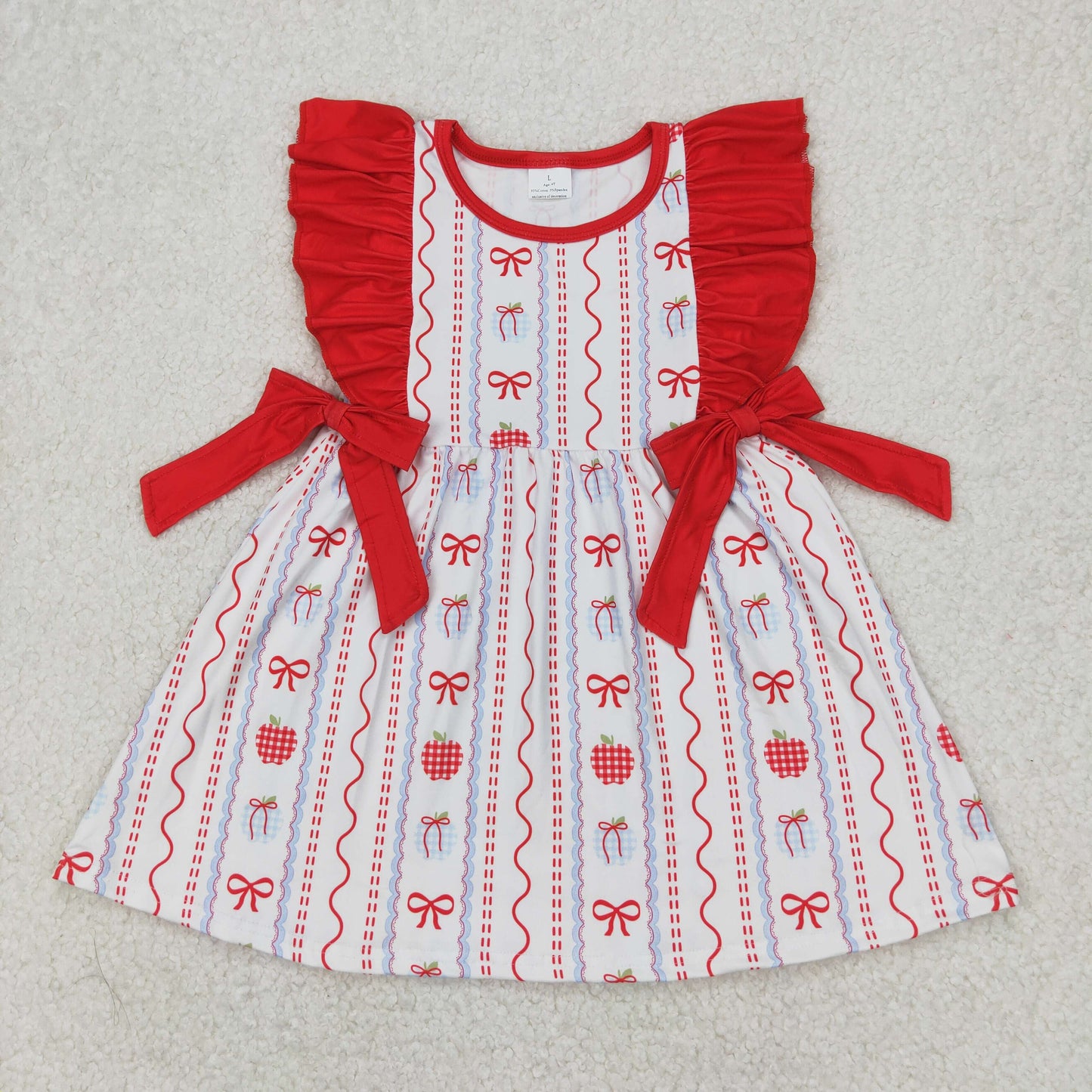 Baby Girl Short Sleeves Apple Bows Red Bows Back To School Dress RTS