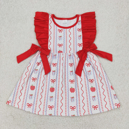 Baby Girl Short Sleeves Apple Bows Red Bows Back To School Dress RTS