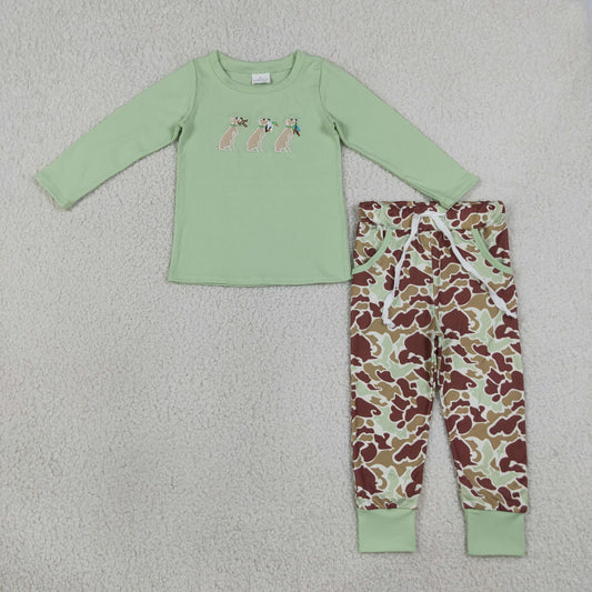 Baby Boys Kids Embroidery Dogs Ducks Shirt Pockets Camo Pants Set Clothes RTS