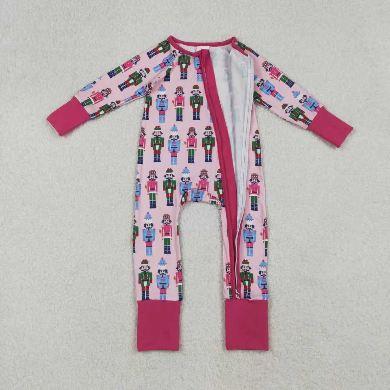 Sibling Boys Girls Long Sleeves Soldier Christmas Pajamas Zipper Romper Set Clothes RTS