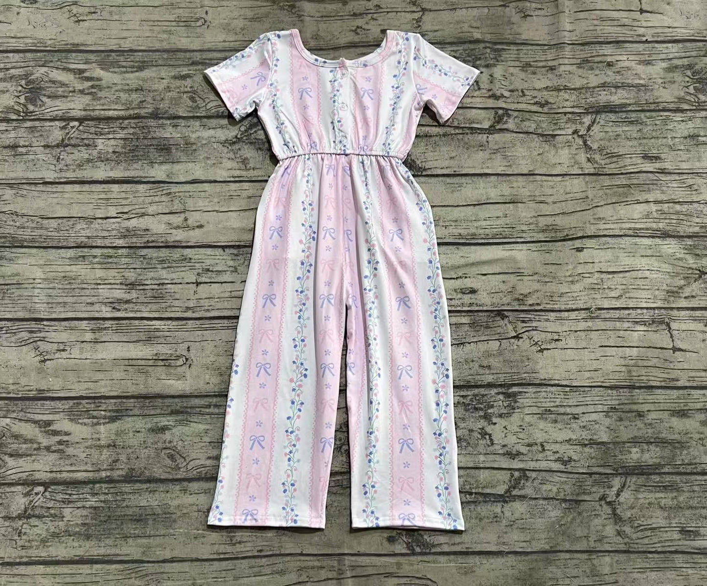 Baby Girl Short Sleeves Bows Floral Pockets Jumpsuit RTS