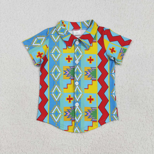 Baby Boy Short Sleeves Western Aztec Buttons Shirt Tops RTS
