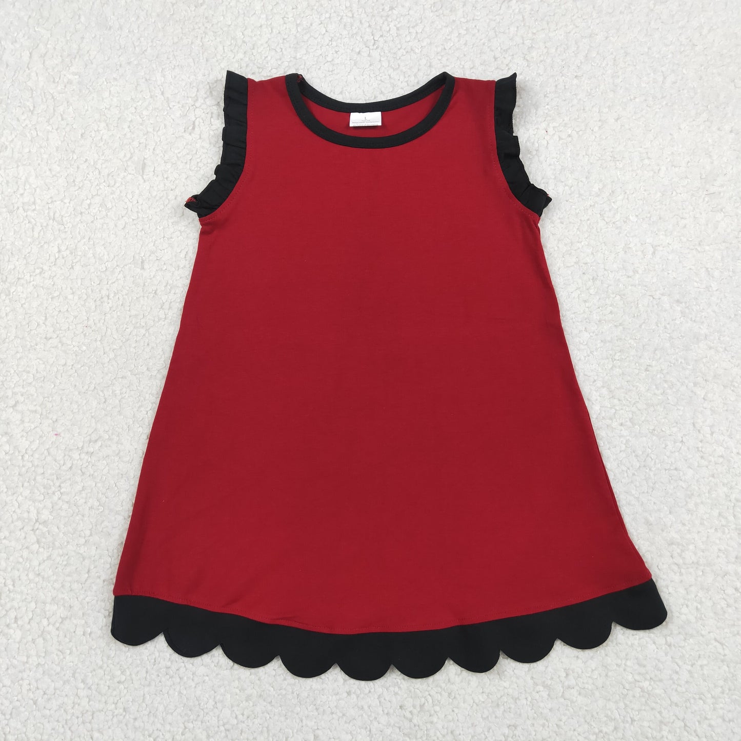 Baby Girls Kids Sleeveless Black Scallop Knee Length Dress Red Clothes RTS