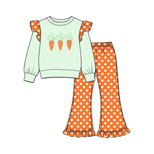 ( Moq 5 ) Preorder Baby Girls Kids Long Sleeves Carrots Shirt Dots Pants Easter Set Clothes